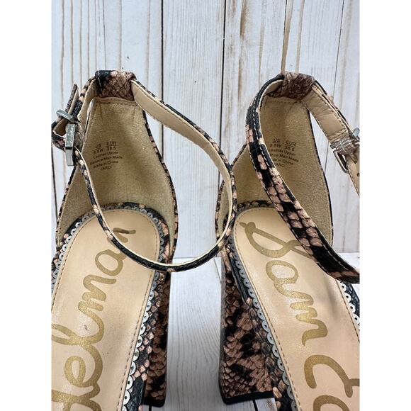 Sam Edelman Yaro Dusty Rose Snake Print Ankle Strap Heels Size 8.5 - Picture 3 of 6